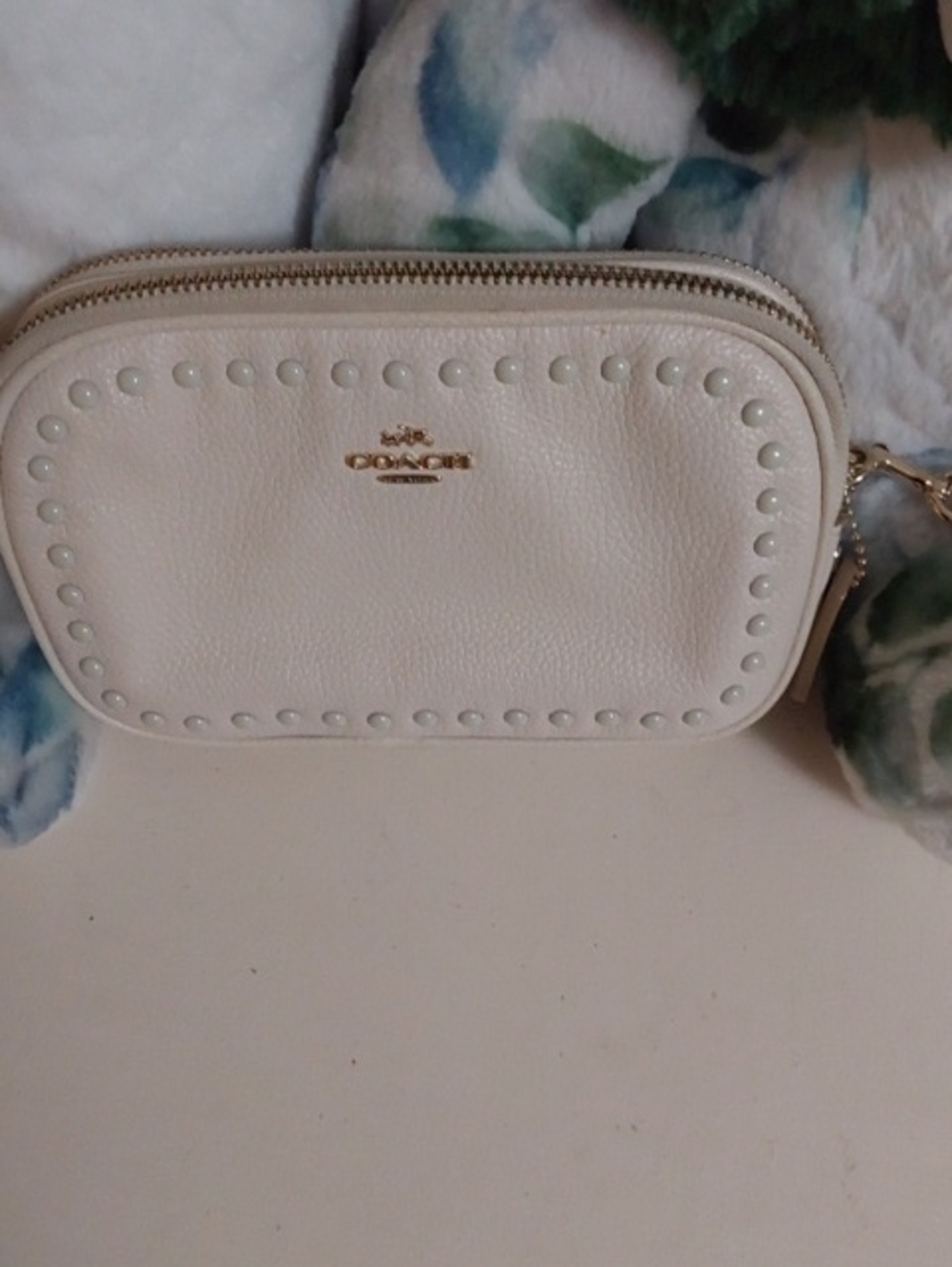 GUC Coach Sadie Cream Pebbled Leather Studded Crossbody Bag